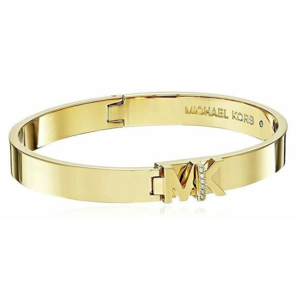 Michael Kors MKJ7697710 Gold Tone Bangle Bracelet Pavé MK Logo $125+ - Picture 4 of 5
